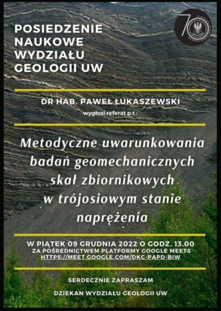 Posiedzenie Naukowe Wydziału Geologii UW – 9 grudnia 2022 r.