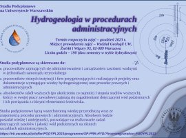 plakat – Studia podyplomowe “Hydrogeologia w procedurach administracyjnych