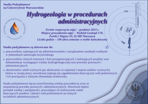 Hydrogeologia w procedurach administracyjnych – studia podyplomowe