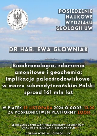 plakat – Posiedzenie Naukowe Wydziału Geologii w dniu 29.11.2024