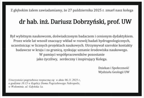 nekrolog – dr hab. inż. Dariusz Dobrzyński, prof. UW